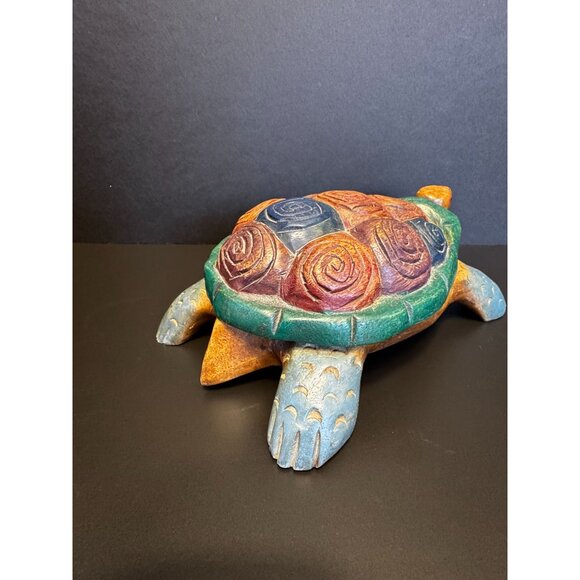 Hand-Carved & Painted Wooden Turtle Trinket Box Sea Ocean Beach Decor - Picture 3 of 16